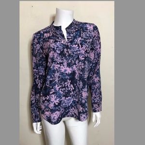 Rebecca Taylor Floral Silk Blouse in Navy/Purple Size 2/4